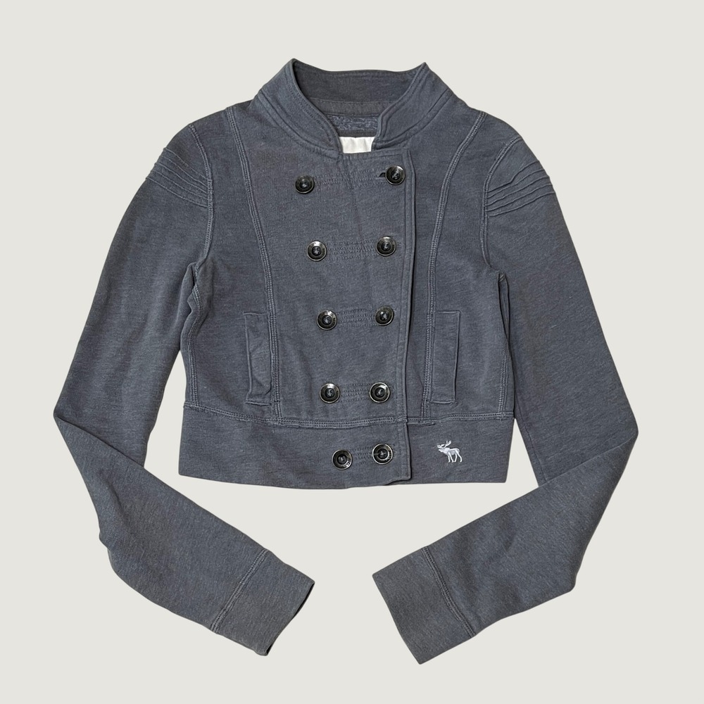 Vintage Y2K 2000s Abercrombie Military Pea Coat Jacket Cropped Gray Girls XL